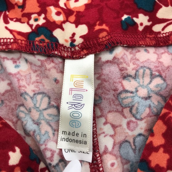 LuLaRoe Red & Teal Floral Print Leggings - Picture 5 of 6